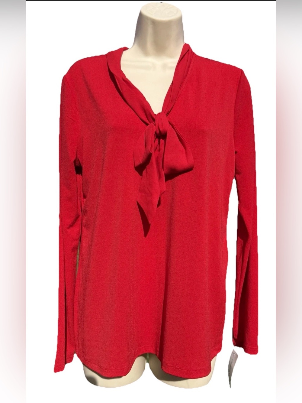 Charter Club Red Bow Tie Neck Blouse M Career Holiday Elegant NWT Top Office